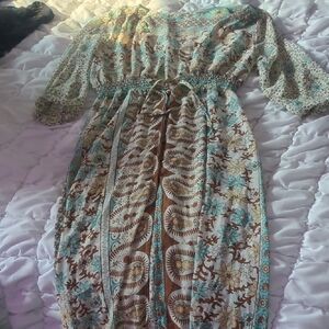 Bohemian Floral Maxi Dress with Belt